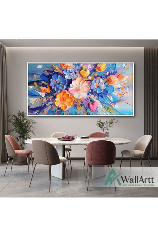 Abstract Colorful Flowers 3d Heavy Textured Partial Oil Painting